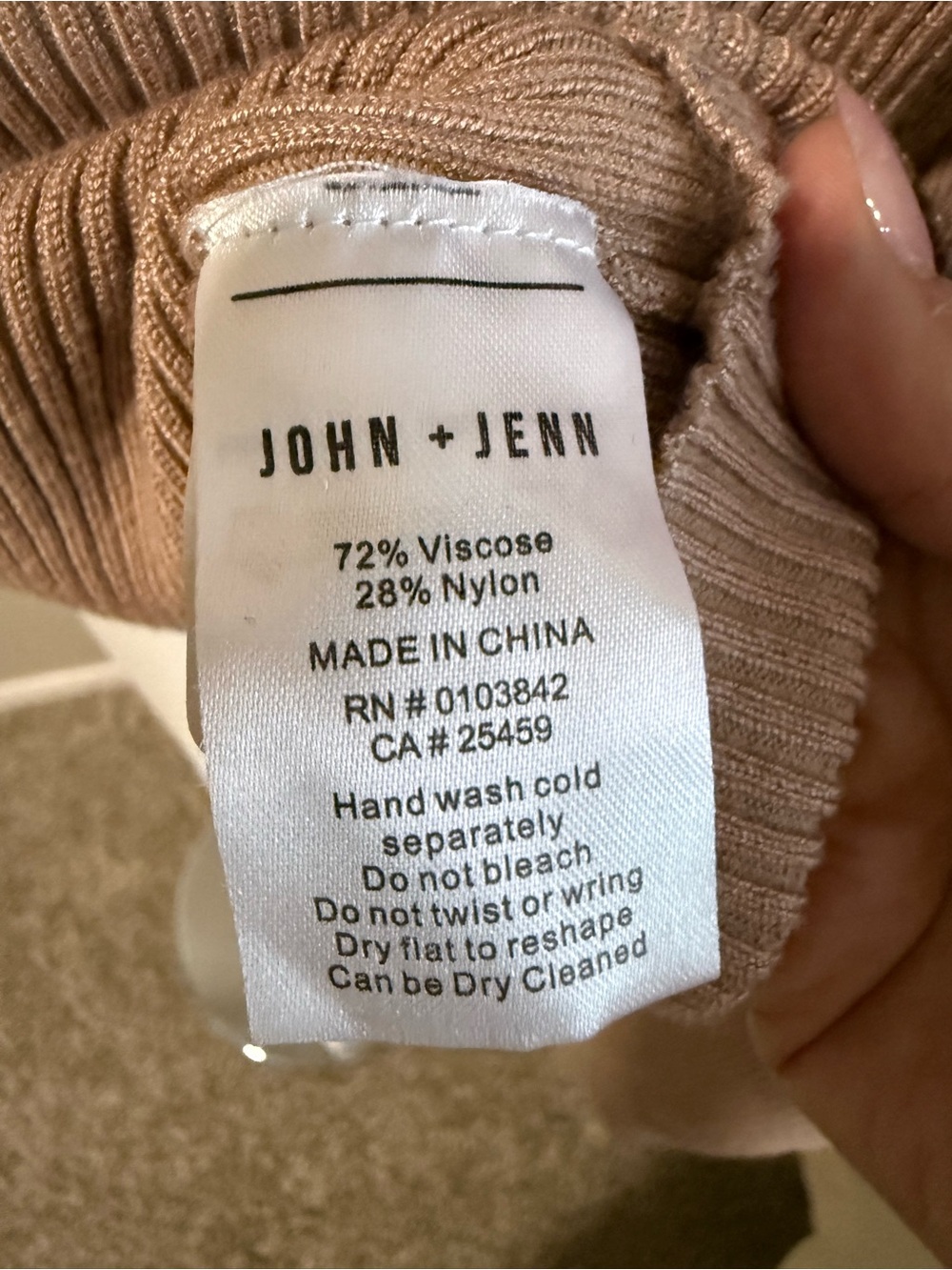 John + Jenn Slim Ribbed Knit Turtleneck Top Long Sleeves with buttons Taupe Tan - Picture 6 of 6